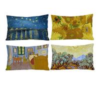 HOSTECCO Van Gogh - Set di 4 federe per cuscini da pittura artistica da 30 x 50 cm, colore: giallo, astratto, quadrate, per divano, letto