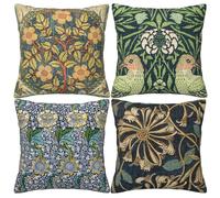 HOSTECCO William Morris - Set di 4 federe per cuscini, 45 x 45 cm, motivo: caprifoglio, rose, ghirlanda, decorative, per divano