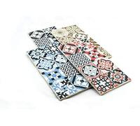 HostelNovo - Set di 4 mattonelle idrauliche per decorare tavolo e servire alimenti in ceramica naturale e testurizzata, vassoio di servizio, prodotto in Spagna, 4 colori - 30 x 15 x 1 cm