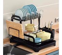 HOT 2 livelli Piatto Ciotola Scolapiatti Scaffale di stoccaggio Cucina Piatto Stendino con cestello di scarico Controsoffitto Stoviglie Organizzatore Scolapiatti