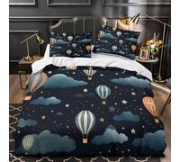 Hot Air Balloons Copripiumino microfibra ultra morbida 3 Pezzi stampa di 3D con federa night Sky Whimsical Set Di Copripiumino con federa per cuscini ariosa for ragazzi Super king（260x220cm）