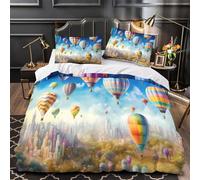 Hot Air Balloons Set Di Copripiumino 3 Pezzi ultra microfibra stampa 3D con cerniera Colorful Sky Set Di Copripiumino con federa per cuscini traspirante ultra morbido for adulti Single（140x200cm）