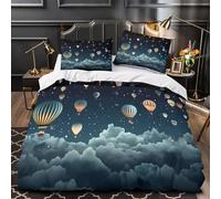 Hot Air Balloons Set Di Copripiumino microfibra ultra morbida 3 Pezzi stampa 3D con federa night Sky Fantasia Set Di Copripiumino con federa soffice traspirante for ragazzi Double（200x200cm）