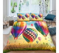 Hot air balloonsSet Di Copripiumino microfibra 3 Pezzi stampa 3D con cerniera colorful sky art copripiumino con federa soffice ultra morbido e traspirante for bambini adulti ragazzi Double（200x200cm）