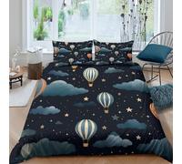 Hot air balloonsSet Di Copripiumino morbida microfibra Set di 3 Pezzi stampa 3D con cerniera night sky whimsical copripiumino con federe traspirante ultra morbido for ragazze Double（200x200cm）