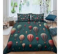 Hot air balloonsSet Di Copripiumino ultra microfibra 3 Pezzi stampa di 3D cerniera nascosta Vintage illust copripiumino con federa soffice ultra morbido e traspirante for bambini Single（140x200cm）