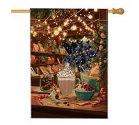 Hot Chocolate House Flag, Christmas Cozy Candy Cane Biscotto Xmas Brown Double Sided juta Decorativa Esterno Portico Bandiere per esterni Cortile Prato Patio Ingresso 71 x 101 cm