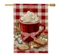 Hot Chocolate House Flag, Christmas Cozy Marshmallow Biscuit Xmas Red Double Sided Juta Outdoor Bandiera da giardino per esterni, prato, cortile, patio, ingresso 71 x 101 cm