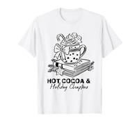 Hot Cocoa e Holiday Chapters Accogliente Lettura Natale Design Maglietta