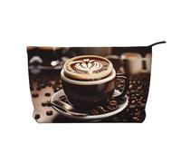 Hot Coffee with Coffee Bean Versatile Borsa per il trucco in velluto a coste - Organizer per articoli da toeletta e borsa per cosmetici - Morbida, resistente e adatta ai viaggi, Nero , Taglia unica