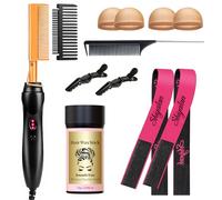 Hot Comb Set di 11 pezzi, pettine elettrico per capelli, pettine a pressione per capelli, set di pettini caldi con bastoncino di cera per parrucca, fascia in pizzo, pettine a coda di topo e clip da