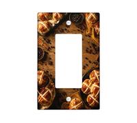 Hot Cross Bun Kitchen Single Rocker Light Switch Cover, Rustico Stagionale Cannella Chicchi di Caffè Pasqua Marrone Plastica Dimensioni Standard Piatti Decorativi da Parete per Casa Soggiorno Camera