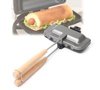 Hot Dog Pocket Maker, Campfire Pie Iron Double Sided Bread Toaster Sandwich Makers Portable Non-Stick Grilled Cheese Maker with Removable Handle for Stove Top (Two-color)