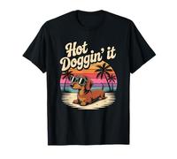 Hot Doggin It Dachshund Wiener Summer Retro Sunset Vacay Maglietta
