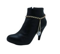 Hot Donna Oro Metallo Western Stivale Catenina Cavigliera Scarpe Goccia Pendente