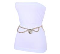 Hot Donna Squisito Cintura Oro Metallo Catena Lato Onda Moneta Pendente Fibbia