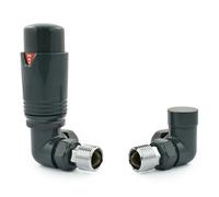 Hot Flow All-Anthracite Estuary Corner TRV - Valvola termostatica per radiatore (coppia) in lloggiamento TRV angolare, testa a rotella e rosetta di bloccaggio per una regolazione rapida e semplice