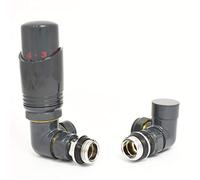 Hot Flow Coppia di valvole termostatiche angolari in antracite moderne TRV per termosifone. Include un corpo TRV ad angolo e un blocco di sicurezza. Per un controllo rapido e facile della temperatura