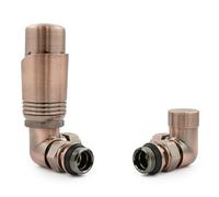 Hot Flow Coppia di valvole termostatiche angolari in rame antico, moderne TRV per termosifone. Include un corpo TRV angolare e un blocco di sicurezza. Per un controllo rapido e facile della