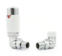 Hot Flow - Coppia di valvole termostatiche angolari TRV in Cromo & Bianco per angolo, include corpo TRV angolare, testa a ruota, blocco di sicurezza. Per un controllo rapido e facile della temperatura