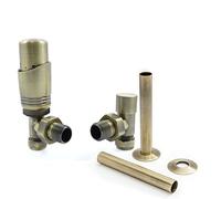 Hot Flow - Coppia di valvole termostatiche per radiatore TRV angolate in ottone antico, moderne, con corpo TRV angolato, un blocco di sicurezza e manicotto per tubi per un controllo rapido e facile