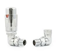 Hot Flow - Coppia di valvole termostatiche per termosifone ad angolo TRV cromate, include corpo TRV angolare, testa a rotella, blocco di sicurezza. Per un controllo rapido e facile della temperatura.