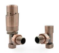 Hot Flow - Coppo Antico a Cascata Valvola Termostatica per Radiatore TRV Angolata Moderna (Coppia) Include Corpo TRV Angolato e Un Blocco di Sicurezza per un Controllo della Temperatura Veloce e