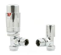 Hot Flow Valvola termostatica per radiatore TRV ad angolo cromato (coppia) include corpo TRV angolato, testa ruota, scudo di bloccaggio. per un controllo della temperatura facile e veloce.