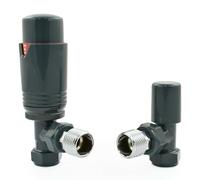 Hot Flow Valvola termostatica per termosifone ad angolo estuario completamente antracite (coppia) include corpo TRV angolato, testa ruota e scudo di blocco per un controllo rapido e facile della