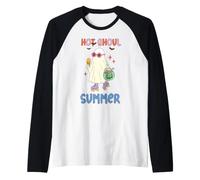 Hot Ghoul Summer Roller Pattinaggio Fantasma Halloween Design Maglia con Maniche Raglan