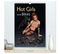 Hot Girls and Bikes (hochwertiger Premium Wandkalender 2026 DIN A2 hoch), Kunstdruck in Hochglanz: Junge Frauen in verführerischer Lederkleidung posieren selbstbewusst vor vintage Motorrädern.