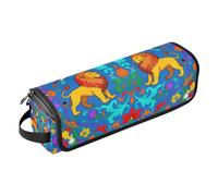 Hot Hair Tools Borsa da viaggio con cuscinetto resistente al calore, custodia da viaggio a doppio strato per Straigheners, ferro arricciacapelli, asciugacapelli, leone boho uccellini blu rosso giallo