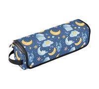 Hot Hair Tools - Borsa da viaggio con tappetino resistente al calore, impermeabile, per arricciacapelli, ferro arricciacapelli, asciugacapelli, motivo cartone animato blu carino Moon House, custodia