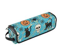 Hot Hair Tools Borsa da viaggio e tappetino resistente al calore, custodia da viaggio portatile per ferri da stiro, piastre da stiro, ferri arricciacapelli, terrificante zucca di Halloween blu