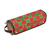 Hot Hair Tools, borsa da viaggio e tappetino resistente al calore, custodia da viaggio portatile per ferri da stiro, piastre e arricciacapelli, a quadri rossi e verdi, impronte di zampe di cane