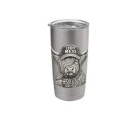 Hot Mess Highland Cow Coffee Lover Cute Fluffy Heifer Bicchiere termico in acciaio inox doppia parete