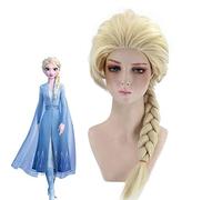 Hot Olaf's Adventure 2 Principessa Elsa Parrucca Cosplay Halloween Fancy Snow Grow Queen Elsa Parrucca da festa intrecciata da 65 cm + Cappellino parrucca gratuito