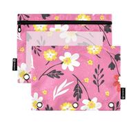 Hot Peach Flower Pencil with Clear Window Zippered Pencil case Big Capacity 3 Rings Pencil case for Storing School Students Teacher Supplies Multicolor 2 PCS