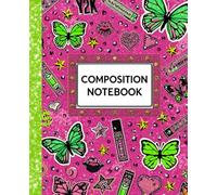 Hot Pink & Lime Green Y2K Aesthetic McBling Composition Notebook with Butterflies: Super Cute Girly Wide Ruled Journal for Teens & Girls