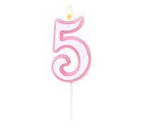 Hot Pink Number Birthday Candle, 2.16in Pink and White Happy Birthday Cake Candle Cake Topper Decorations Numeral Candle for Wedding Anniversary Celebration Girls Party Supplies(Number 5)