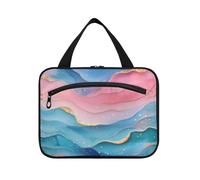 Hot Pink Turquoise Green Wave Fluid Art Style appeso viaggio trucco borsa per le donne con gancio, designer pieghevole appeso borsa da toilette per viaggiatore palestra envase para profumo de M, Stile