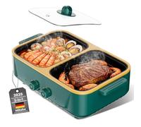 Hot pot elettrico 2 in 1 e BBQ Grill, 1000 W, due livelli di temperatura, riscaldamento rapido - Dispositivo di cottura per interni per grigliare, pasta e altro ancora, adatto per fino a 3 persone