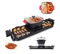 Hot Pot Grill elettrico 2 in 1, 1100 W + 2200 W, multifunzione BBQ Hot Pot, Coreano Barbecue Hot Pot in alluminio pressofuso, antiaderente multifunzionale, doppio controllo, Shabu Shabu, pentola calda