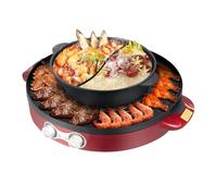 Hot Pot Stufa, 2200 W Hot Pot con grill, Hotpot Pot Electric Grill per cuocere bistecche, frutti di mare, carne, verdure (rosso)