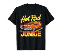 Hot Rod Junkie - T-Shirt Vintage Muscle Car con Fiamme Maglietta