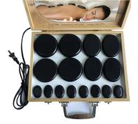 Hot Stone - Set di 16 pietre calde con kit riscaldante, strumento professionale per massaggi termali, rocce calde al basalto, con scatola in bambù