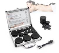 Hot Stones - Kit riscaldante per massaggio, 14 pezzi, pietre calde e kit riscaldante, massaggiatore elettrico in pietra di basalto per massoterapia, uso professionale e domestico, 110 V