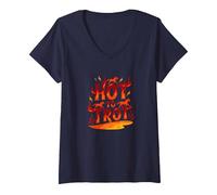 Hot to Go: Arte Grafica del trotto del Cavallo infuocato Maglietta con Collo a V, Donna, Navy, L