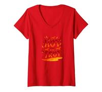 Hot to Go: Arte Grafica del trotto del Cavallo infuocato Maglietta con Collo a V, Donna, Rosso, L