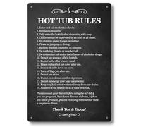 Hot Tub Rules - Cartello nero e bianco/blu e bianco per uso esterno con un elenco di punti di salute e sicurezza sull'uso di una vasca idromassaggio. Ideale per l'uso in alloggi per vacanze (nero)